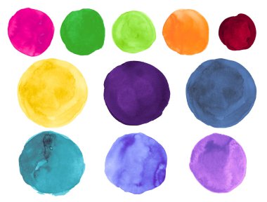 Renkli Suluboya Çemberleri. Soyut Sanat Noktaları seti. Felç Arkaplanı Sıçrattı. Parlak Renkli Suluboya Çemberleri.