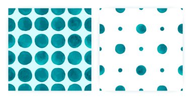 Vektör Suluboya Polka. Kusursuz Daire Tekstil. Mavi El Çizimi Çizimi. Polka Karo Suluboya. Retro Sanat
