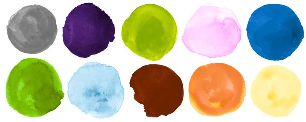 Bright Watercolor Circles Set. Ink Graphic Splash Background. Abstract Drawing with Stain on Paper. Brush Watercolor — Stock Photo, Image