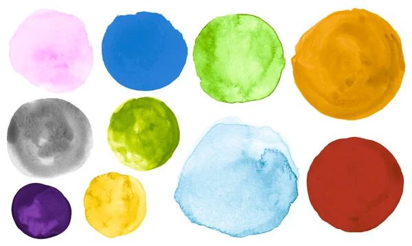 Colorful Watercolor Round Collection. Art Creative Spot Drawing. Hand Paint Background with Blot on Paper. Brush — Stock Photo, Image