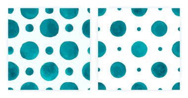 Basit suluboya polka. Kusursuz yuvarlak tekstil. Mavi El Arkaplanı. Vektör Suluboya Polka. Moda Şirinliği