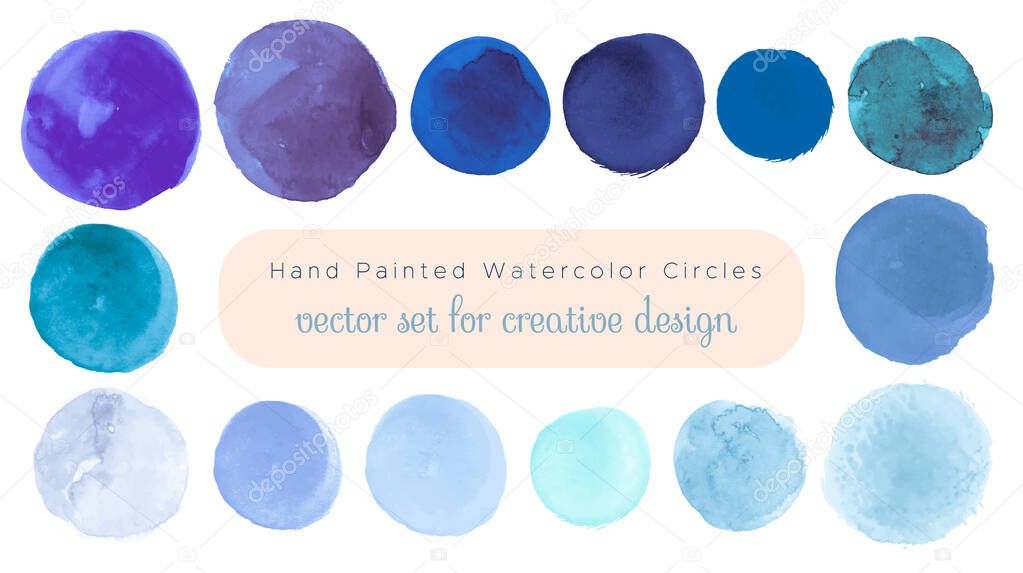 Indigo Watercolor Dots. Graphic Acrylic Blots on Paper. Ink Circles Background. Grunge Blue Watercolor Dots. Isolated
