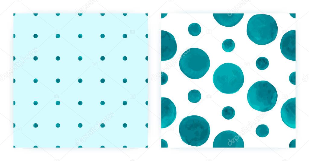 Vector Watercolor Polka. Seamless Round Pattern. Blue Paint Brush Wrapping. Graphic Watercolor Polka. Simple Ink Spots.