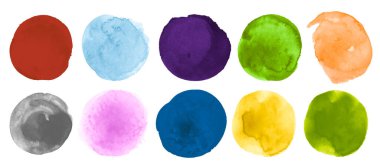 Suluboya Çemberleri Koleksiyonunu Fırçala. Resim El Boyası Çizimi. Kağıt üzerinde leke olan soyut şablon. Parlak