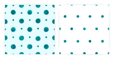 Soyut Suluboya Polka. Kusursuz Daire Tekstil. Mavi Boya Fırçası Paketi. Vektör Suluboya Polka. Grafik Bebek