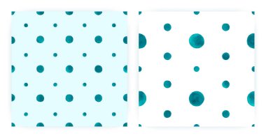 Vektör Suluboya Polka. Kusursuz Çember Doku. Mavi Boya Fırçası Arkaplanı. Suluboya Polka kumaşı. Pastel Sanat