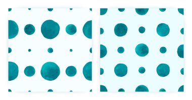 Vektör Suluboya Polka. Kusursuz Nokta Tekrarı. Mavi Geometrik Arkaplan. Polka Karo Suluboya. Soyut Sevimli Çemberler.