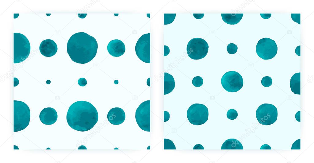 Vector Watercolor Polka. Seamless Dot Repeat. Blue Geometric Background. Watercolor Polka Tile. Abstract Cute Circles.