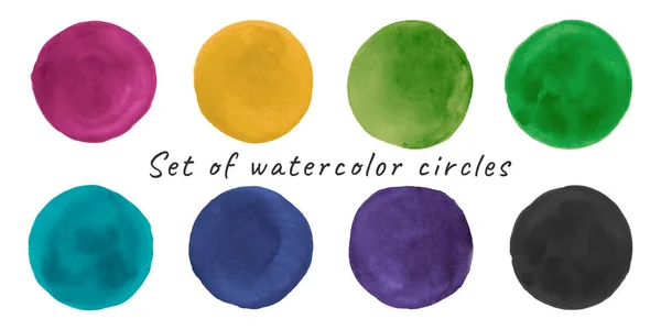 Ilustración círculos de acuarela. Vector abstracto manchas fondo. Conjunto de puntos de colores. Círculos de arte pintados sobre papel. — Archivo Imágenes Vectoriales