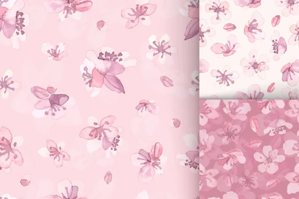 Nahtloses Sakura-Muster. Frühlingshochzeitsbild. Set von rosa asiatischen Designs. Aquarell Sakura Blume. Vektorkirsche — Stockvektor