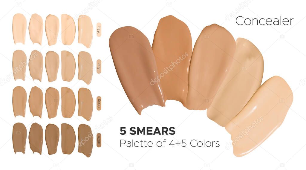 Vector Foundation Smudges. Make Up Concealer Gel. Color Female Swatch. Face Care Background. Foundation Smudges.