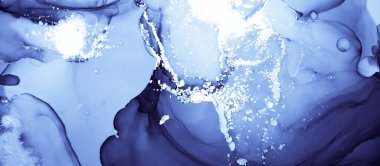 Su mürekkebi boyası. Art Wave Arkaplanı. Mavi