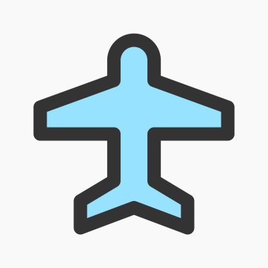 Uçak ikonu vektörü. Akıllı telefon düğmesi arayüzü için uçuş kipi işareti beyaz arkaplanda izole edildi.