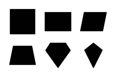 Eğitimsel geometri ders kitapları ve teknik diyagramlar için kapsamlı dörtgen şekiller.