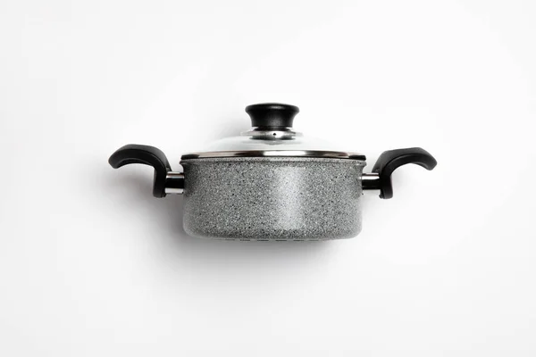 Granite Frying Pan Glass Lid Isolated White Background Cooking Pot — Stockfoto