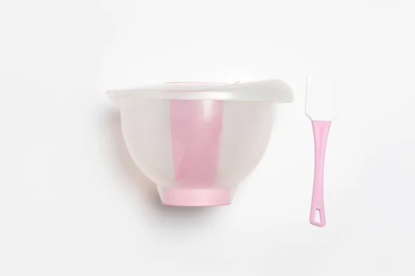 Plastic Bowl Silicone Spatula Isolated White Background Baking Bowl Lid — Stock Photo, Image