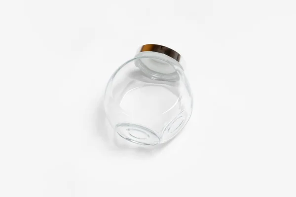 Frasco Vidrio Transparente Vacío Con Tapa Tornillo Aislado Sobre Fondo — Foto de Stock