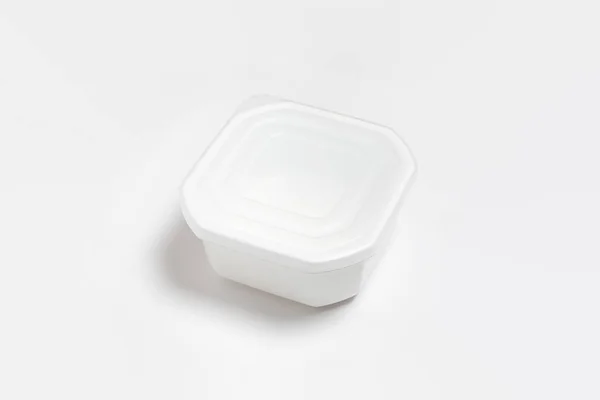 Πλαστικό Δοχείο Τροφίμων Καπάκι Που Απομονώνεται Λευκό Φόντο Δοχείο Αποθήκευσης — Φωτογραφία Αρχείου