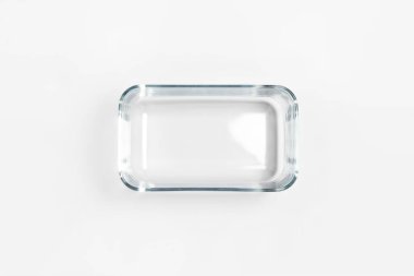 Beyaz arka planda izole edilmiş cam yemek kabı. Depolama konteynırı. Yüksek çözünürlüklü fotoğraf..