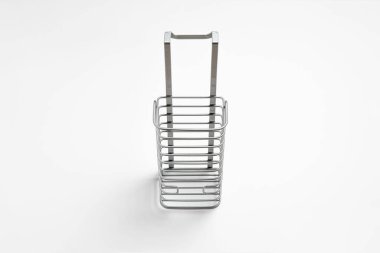 Paslanmaz çelik çatal bıçak takımı ve bulaşık süzgeci beyaz arka planda izole edilmiş. Yüksek çözünürlüklü fotoğraf.