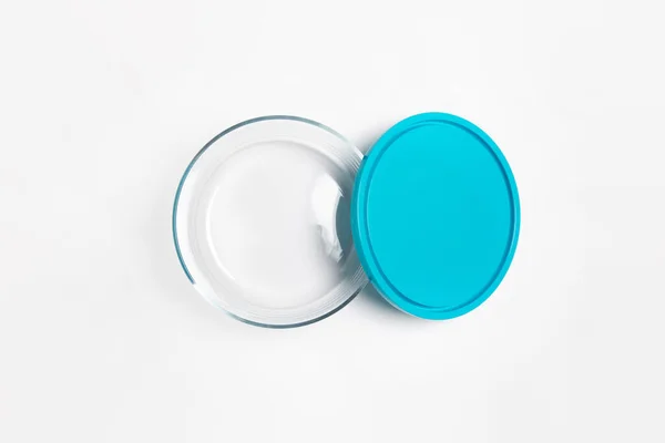 Conteneur Alimentaire Verre Avec Couvercle Plastique Isolé Sur Fond Blanc — Photo