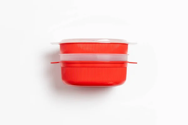 Πλαστικός Φούρνος Μικροκυμάτων Dish Steamer Καπάκι Που Απομονώνεται Λευκό Φόντο — Φωτογραφία Αρχείου