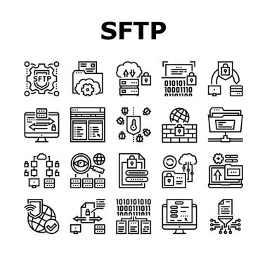 Ssh, Sftp File Transfer Protocol Icons Set Vector clipart