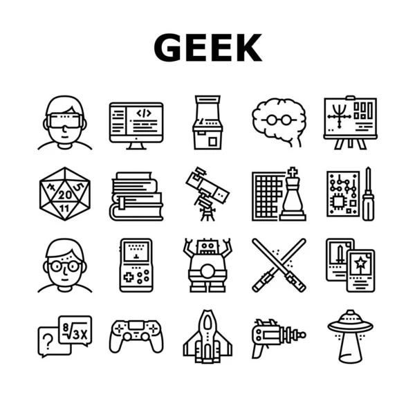 Geek, Nerd i Gamer Collection ikony zestaw wektor — Wektor stockowy