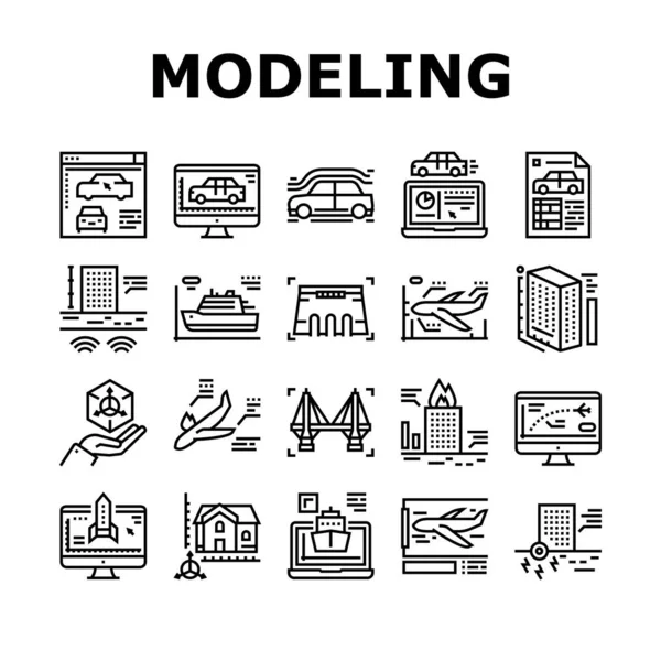 Modellering Techniek Collectie Pictogrammen Set vectorteken — Stockvector