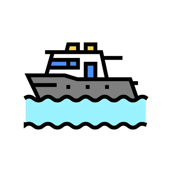 Bateau flottant en couleur de la mer illustration vectorielle icône — Image vectorielle