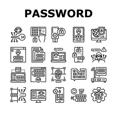 Parola Koruma Simgeleri Vektör Resmini Ayarla