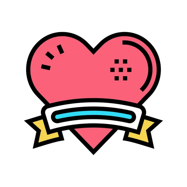 Corazón con el logotipo de la cinta icono de color vector de ilustración — Vector de stock