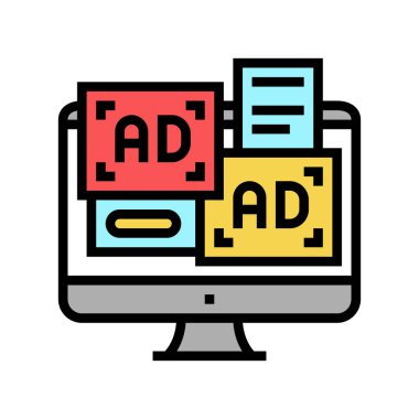 Bilgisayar ekranı renk ikonu çizimi üzerindeki reklam pankartları