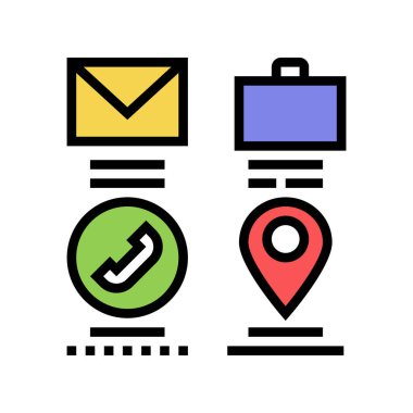 e- posta, iş çağrısı ve konum renk vektör illüstrasyonu