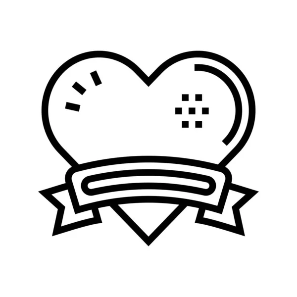 Serce z logo wstążki linii ikony wektor ilustracja — Wektor stockowy