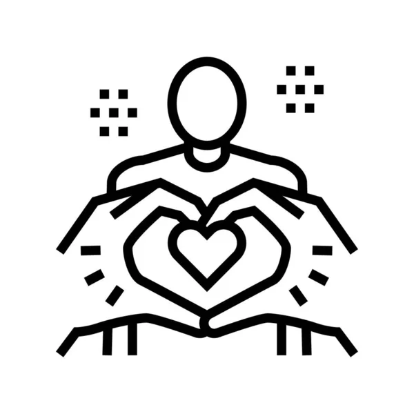 Geste du cœur sur le corps humain illustration vectorielle icône ligne — Image vectorielle