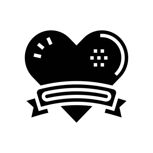 Corazón con cinta logotipo glifo icono vector ilustración — Vector de stock