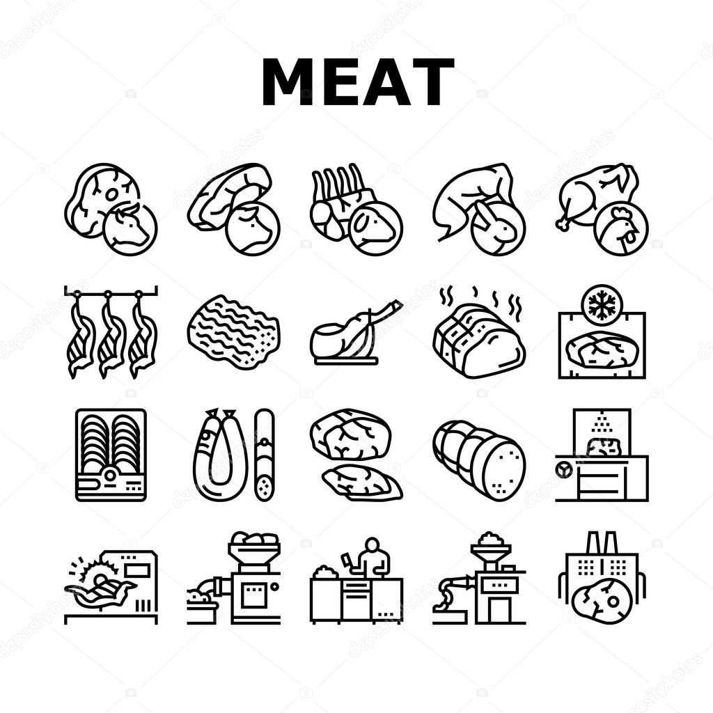 Meat Factory Product Collection Icons Set Vector