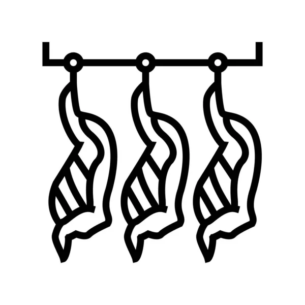 Cortar cadáveres de animales cuelgan en la línea de almacén icono vector ilustración — Vector de stock