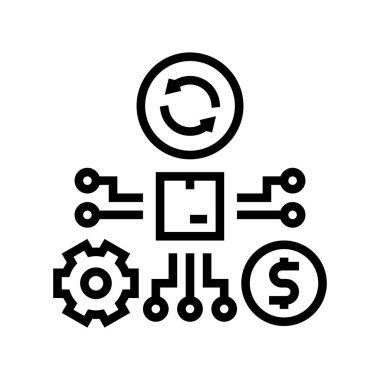 Üretim ve satış süreci çizgi vektör illüstrasyonu