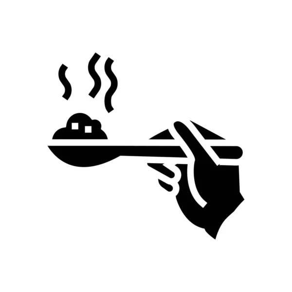 Hand hält Haferflocken auf Löffel Glyphen Symbol Vektor Illustration — Stockvektor