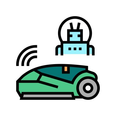 akıllı otomatik çim biçme makinesi renk vektör resimlemesi