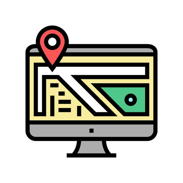 Monitor de computadora mapa ubicación color icono vector ilustración — Vector de stock