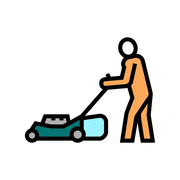 Gardener with lawn mower color icon vector illustration — Stock Vector