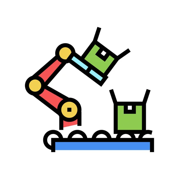Factory robot transportation box on conveyor color icon vector illustration — Stock Vector