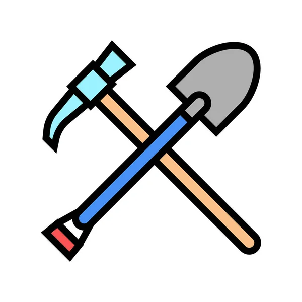 Łopata i pickax kolor ikona wektor ilustracja — Wektor stockowy