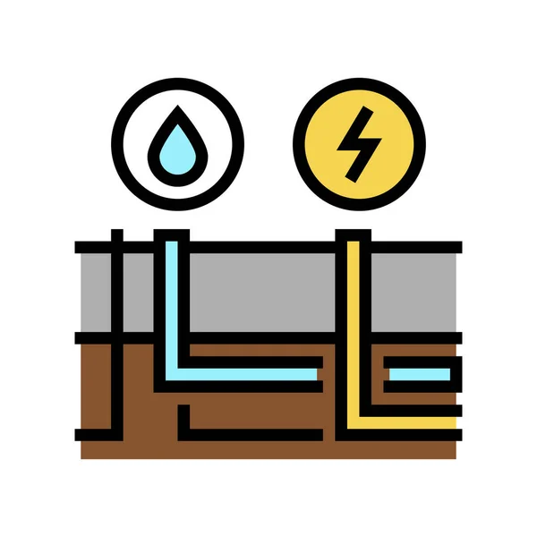 Edificio drenaje y electricidad color icono vector ilustración — Vector de stock