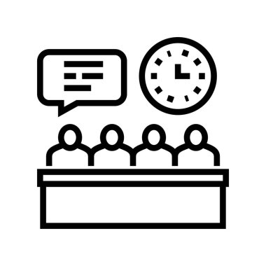 Fabrika üretim hattı ikon vektör illüstrasyonunun toplantı ve tartışma yöneticileri