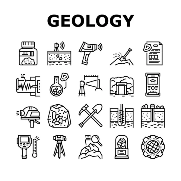 Géologie Recherche Collection Icônes Set vecteur — Image vectorielle