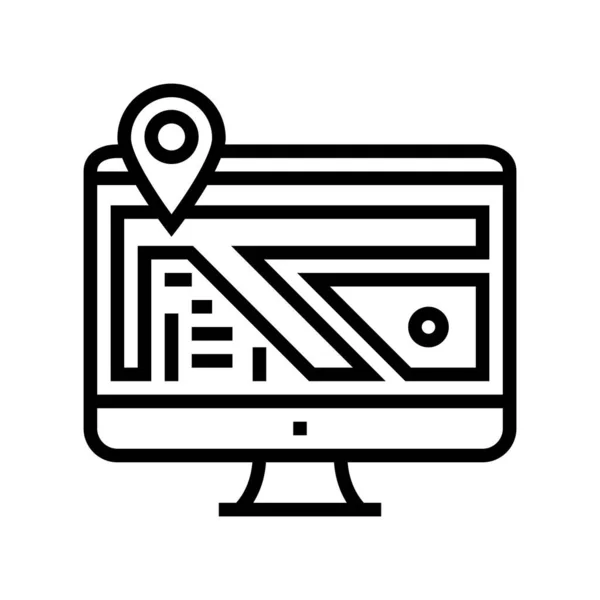 Monitor de computadora mapa ubicación línea icono vector ilustración — Archivo Imágenes Vectoriales